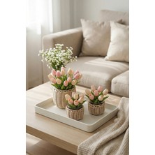AkanArt Studio Rattan Saksı Kılıfı – El Örgüsü Hasır Çiçeklik Saksı Örtüsü Naturel Krem