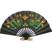 Dünyadan Hediyeler Çin Bambu Keten Kumaş Yelpaze 02BSB Siyah Büyük Boy 60CM No.2s