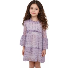 İrem Çocuk Giyim Kız Çocuk Benek Desenli İçi İp Askılı Astarlı Gri Renk İki Parçalı Midi Boy Şifon Elbise
