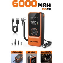 Enshall 6000MAH Şarjlı Mini LED Işıklı Araç Çakmaklık Kablolu Bisiklet, Top, Araç Lastik Şişirme Kompresörü