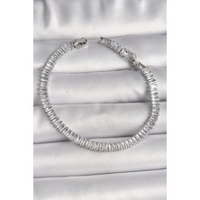 Pazarcan Pirinç Gümüş Renk Zirkon Taşlı Su Yolu Model Kadın Bileklik