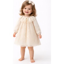 NoyNoy Baby Masal Ekru Kız Bebek Elbise %100 Pamuk Çıkabilir Yaka