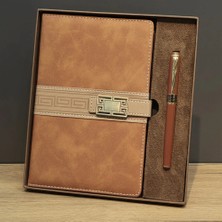 AyrStore Buğz Taba Rengi Termo Deri Defter ve Metal Roller Kalem Seti