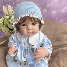 LunaDefano 48 cm (19 Inç) Reborn Bebek Mavi Şapkalı Gerçekçi Bez Gövde Vinil Bebek 3+ Yaş