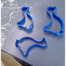 3'lü Set Kaz Figürlü Kurabiye Kalıbı - 3D Baskı Hamur ve Şeker Hamuru Kesici (Mavi)