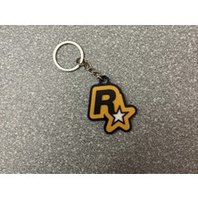 3D Baskı Rockstar Games Logolu Anahtarlık - Oyuncu (Gamer) Hediyesi (Sarı-Siyah)