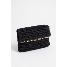 Mollycrush El Yapımı Hasır Zarf Çanta - Gold Zincir Detaylı Yazlık Portföy