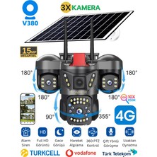 Sonreir RXG 3 Kameralı Solar Güvenlik Kamerası 4G Sim Kartlı PTZ Hareketli Gece Görüşlü Güneş Panelli Kamera