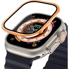 Sonreir Apple Watch Uyumlu Ekran Koruyucu Turuncu 49mm Ultra 2-3 Temperli Akıllı Saat Camı Çizilmez Çelik Çerçeveli