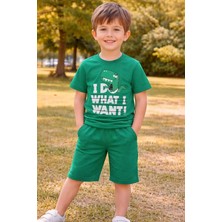 Erkek Çocuk Yeşil Dinazor Baskılı Şortlu 2'li Takım