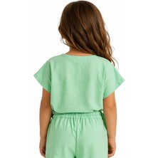 Ant Girl Kız Çocuk Kolyeli Yandan Bağlamalı Tişört Pantolonlu Yeşil Renk İkili Takım