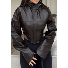 Prifaldi Zr Motorcu Kahverengi Kadın Deri Ceket