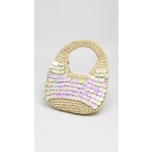 Mollycrush Kadın Sedef Payetli  Hasır Omuz ve El Çantası - Renkli Pullu Yazlık Model