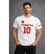 Mzp Kartan Erkek Türkiye Ay Yıldız Baskılı 10 Numara Forma Tişört Taraftar T-Shirt - Beyaz