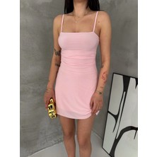 Hsc Bilişim Kadın Askılı Şifon Mini Elbise Drapeli Bel Vücuda Oturan Yazlık - Kahverengi