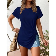 Tiana Kadın Kısa Kollu Bisiklet Yaka Asimetrik Kesim Detaylı Viskon Bluz