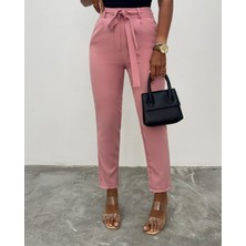 Moda Morfo Kemerli Bilek Pantolon     -Pudra