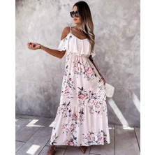 Arben Boutique Kadın Gül Desenli Maxi Boy Mikro Kumaş Elbise