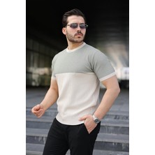 Buğrahayalin Erkek Renk Bloklu Bisiklet Yaka Kısa Kollu Triko Tişört