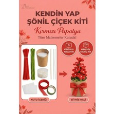 Bee Flower Shop Kırmızı Şönil Papatya Yapım Kiti (Şönil Hobi Seti) - Sevgiliye Hediye,Romantik Kendin Yap Seti (DIY)