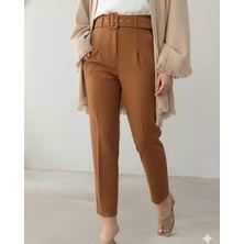 Moda Morfo Kalın Kemerli Kumaş Pantalon    -Tarçın