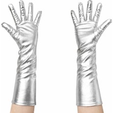 Bucuks Mey Ithalat® Gümüş Renk Dirsek Altı Lüks Saten Eldiven 40 cm