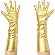 Bucuks Mey Ithalat® Altın Renk Dirsek Altı Lüks Saten Eldiven 40 cm