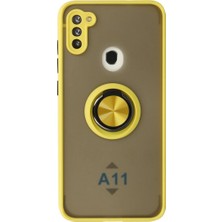 Feifei Galaxy A11 Kılıf Montreal Yüzüklü Kapak - Sarı