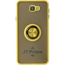 Feifei Galaxy J7 Prime Kılıf Montreal Yüzüklü Kapak - Sarı