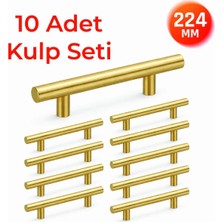 Nobel 224 mm Metal Mobilya Kulpu – Mutfak Dolap Çekmece Kulpu, Dekoratif Kulp Seti (10 Adet) Mat Altın