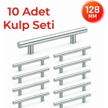 Nobel 128 mm Metal Mobilya Kulpu – Mutfak Dolap Çekmece Kulpu, Modern Dekoratif Kulp Seti (10 Adet) Inox