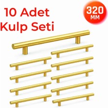 Nobel 320 mm Metal Mobilya Kulpu – Mutfak Dolap Çekmece Kulpu, Dekoratif Kulp Seti (10 Adet) Mat Altın