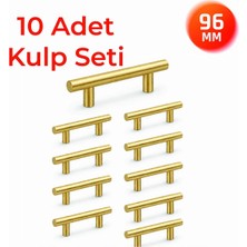 Nobel 96 mm Metal Mobilya Kulpu – Mutfak Dolap Çekmece Kulpu, Dekoratif Kulp Seti (10 Adet) Mat Altın