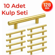 Nobel 128 mm Metal Mobilya Kulpu – Mutfak Dolap Çekmece Kulpu, Dekoratif Kulp Seti (10 Adet) Mat Altın