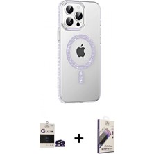 İlk El Grup Ieg™ iPhone 14 Pro Max Kılıf Yörünge Koleksiyonu - Siyah Bilvis 3D Mat Cam Ekran Koruyucu + Derin Mor Bilvis Titan Kamera Lens
