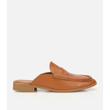 Hotiç 01TEH323490A370 KADIN Deri Taba Dikiş Detaylı Düz Terlik