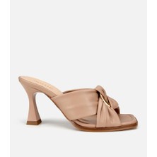 Hotiç 01TEH321710A330 KADIN Deri Bej Gold Toka Detaylı Topuklu Terlik