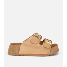 Hotiç 01TEH321650A300 KADIN Deri Bej Toka Detaylı Kalın Tabanlı Düz Terlik