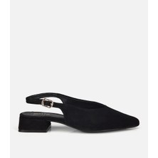 Hotiç 01AYH322040A100 KADIN Süet Deri Siyah Arkası Açık Sivri Burunlu Babet