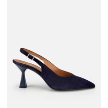 Hotiç 01AYH322100A680 KADIN Süet Deri Lacivert Sivri Burunlu Arkası Açık Kısa Topuklu Stiletto