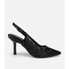 Hotiç 01AYH320850A100 KADIN Siyah Hasır Detaylı Arkası Açık Kısa Topuklu Stiletto