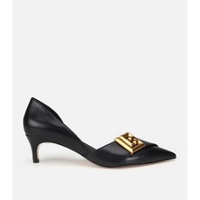 Hotiç 01AYH321410A100 KADIN Siyah Deri Gold Tokalı Kısa Topuklu Stiletto