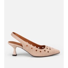 Hotiç 01AYH321450A700 KADIN Süet Deri Bej Delikli Arkası Açık Kısa Topuklu Stiletto