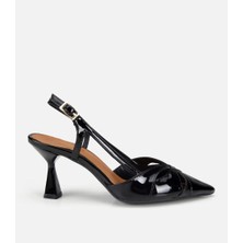 Hotiç 01AYH322180A100 KADIN Rugan Deri Siyah Arkası Açık Kısa Topuklu Stiletto