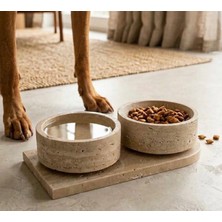 Belle Vie Doğal Traverten Kedi Köpek Su ve Mama Kabı