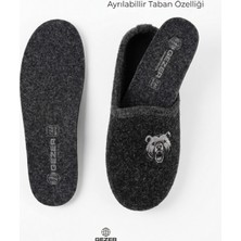 Gezer Erkek Kışlık Çıkarılabilir Keçe Taban Terlik Siyah Renk Düz Topuklu Türkiye Menşeli