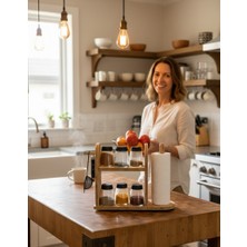 Tezgah Üstü Baharatlık  Modern Iskandinav Tarzı Raf , Mutfak Düzenleyici Kayın Ahşap Kağıt Havluluk Rolo Peçetelik Doğal Renk