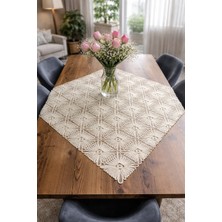 Lena Maison Ella Dantel Masa ve Fiskos Örtüsü Altın Simli Krem Şönil 95X95 cm