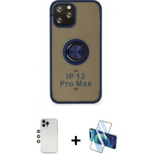 İlk El Grup Ieg™ iPhone 12 Pro Kılıf Yörünge Çizgi - Siyah 3D Antistatik Seramik Nano Ekran Koruyucu + Gökkuşağı Shine Kamera Lens