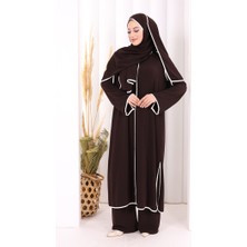 Bym Fashion Hac Umre Biyeli Pantolonlu Tunik Takım Şal Hediye 8001 Kahverengi